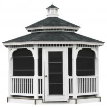 Vinyl Gazebo 12' x 12' Octagon Double Roof with Screens