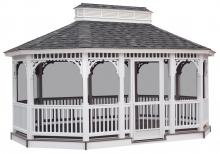 Vinyl Gazebo 12' x 20' Oval Single Roof with Screens and Queen Ann Braces