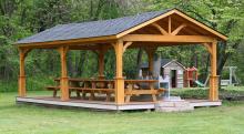 14'X28' Peak Roof Pavilion With Composite Decking and Savannah Post And Bee’s Wax Stain
